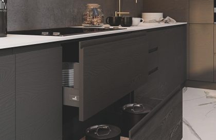 Современная кухня со шпонированными фасадами «НОРД»
