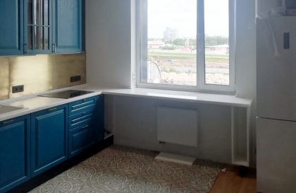Синяя кухня из массива дерева Милана