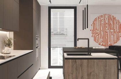 Кухня Кентукки в стиле Лофт с фасадами из акрила
